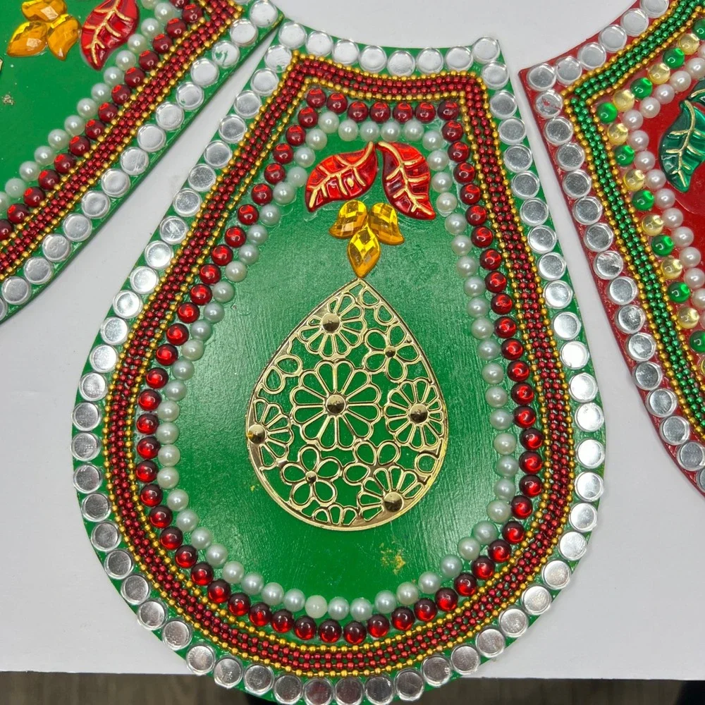 Handcrafted Rangoli Decor Set 7pc Painted Wood Diwali Art Floor or Home‎ Temple